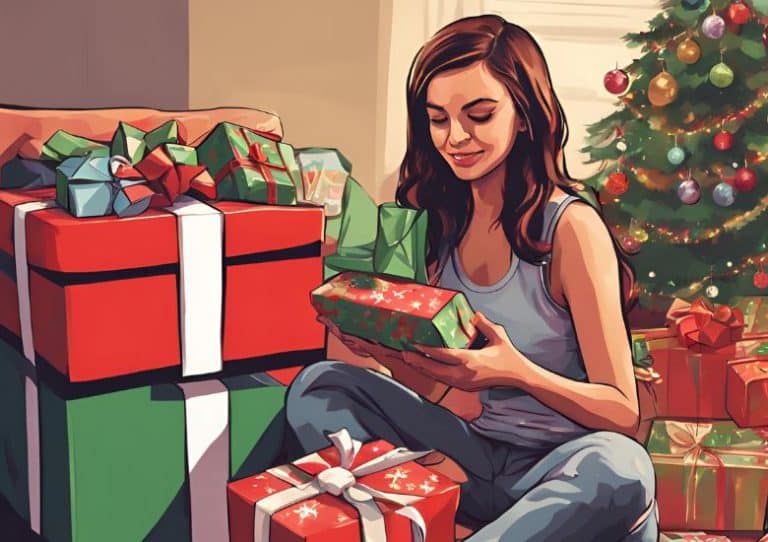 teen girl opening Christmas gifts