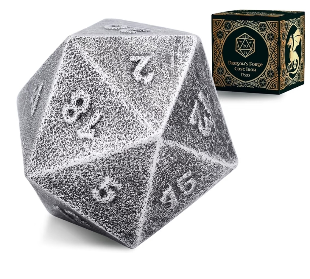 Cast Iron D20 Dice – Antique Green Paperweight