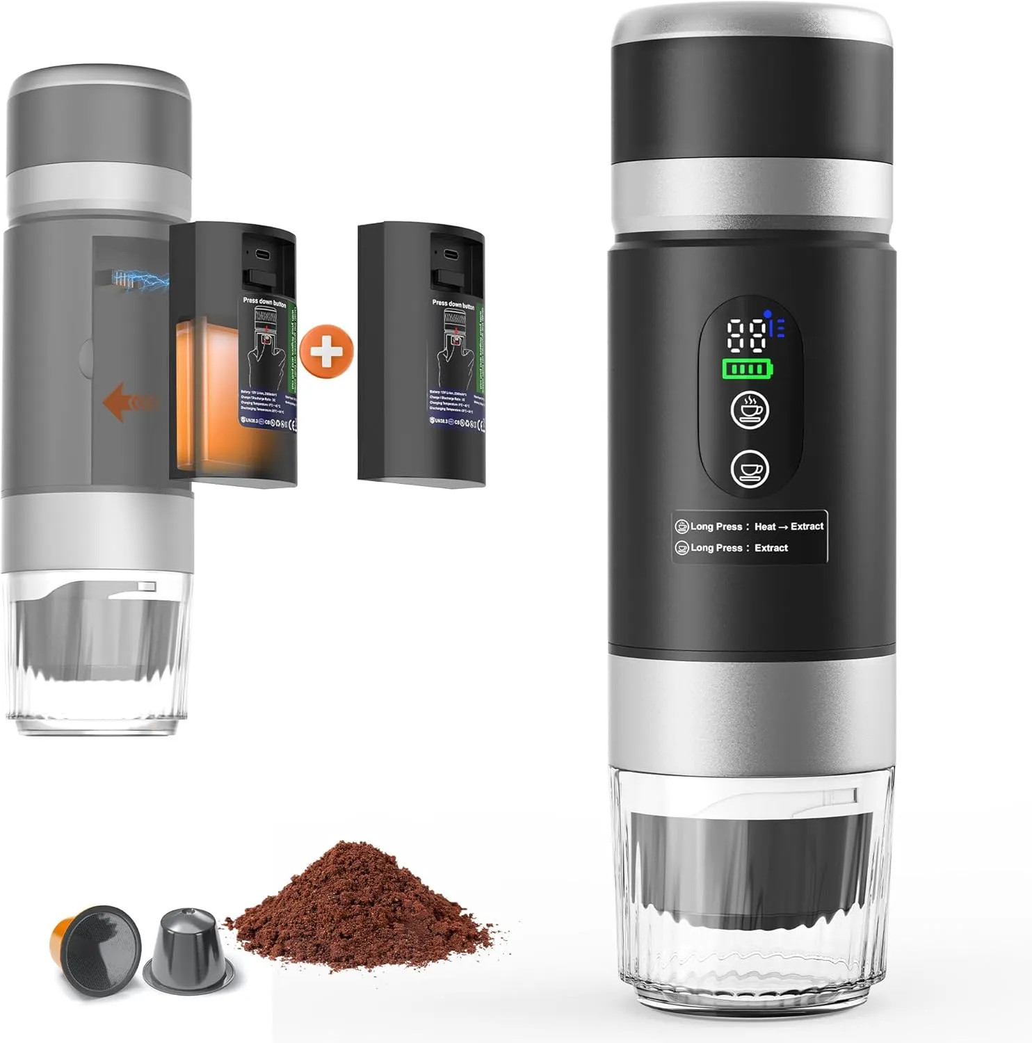 Portable Electric Coffee Maker with Rechargeable Batteries, 20-Bar Espresso Machine