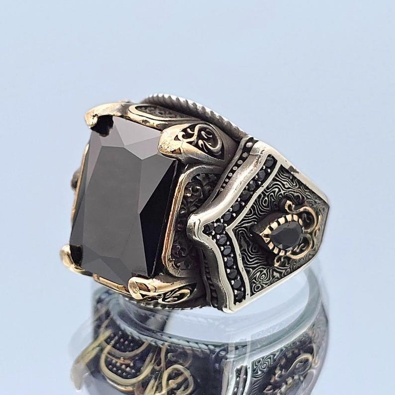 Men’s Black Onyx Stone 925 Sterling Silver Turkish Ottoman Ring