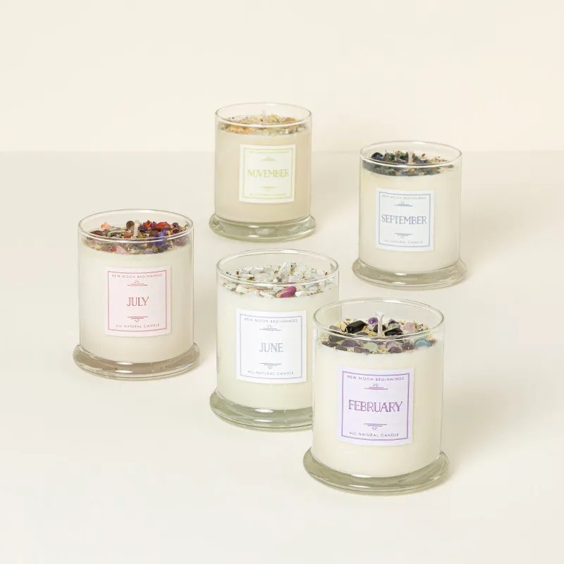 Birth month gemstone and flower candle