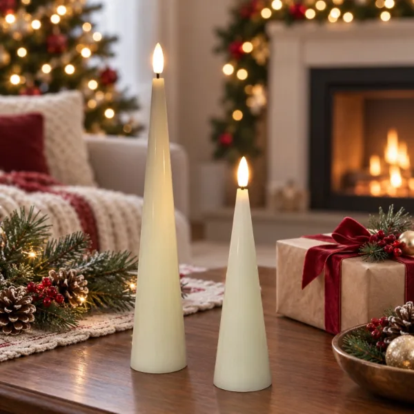 GlowWarmy Shiny Cone Flameless Candles, set of 2