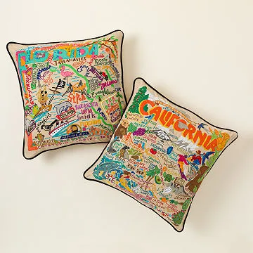 Hand-embroidered state pillow